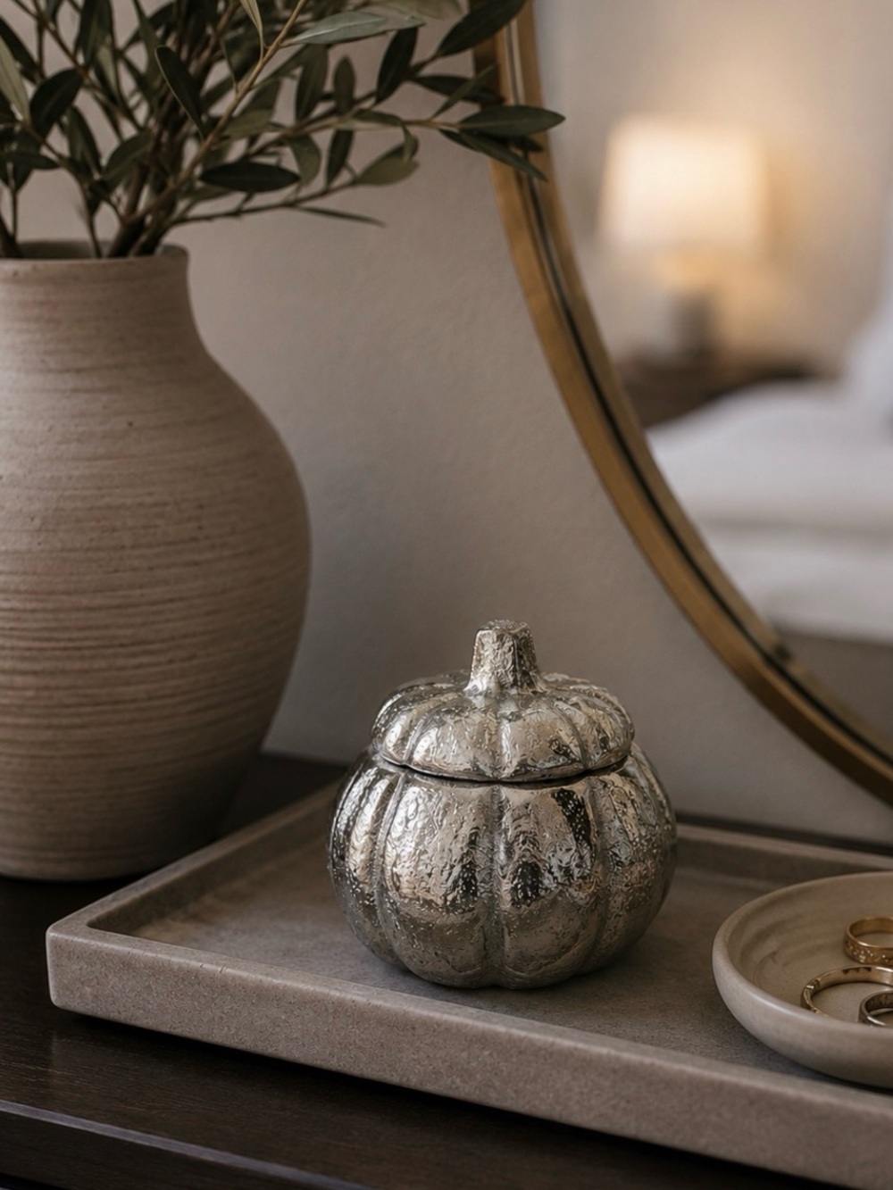 Small Silver lidded Pumpkin Jar.